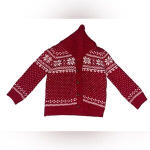 TAHARI Red & White XMAS Baby Sweater Snowflakes Button Up SZ: 12 M (VG)